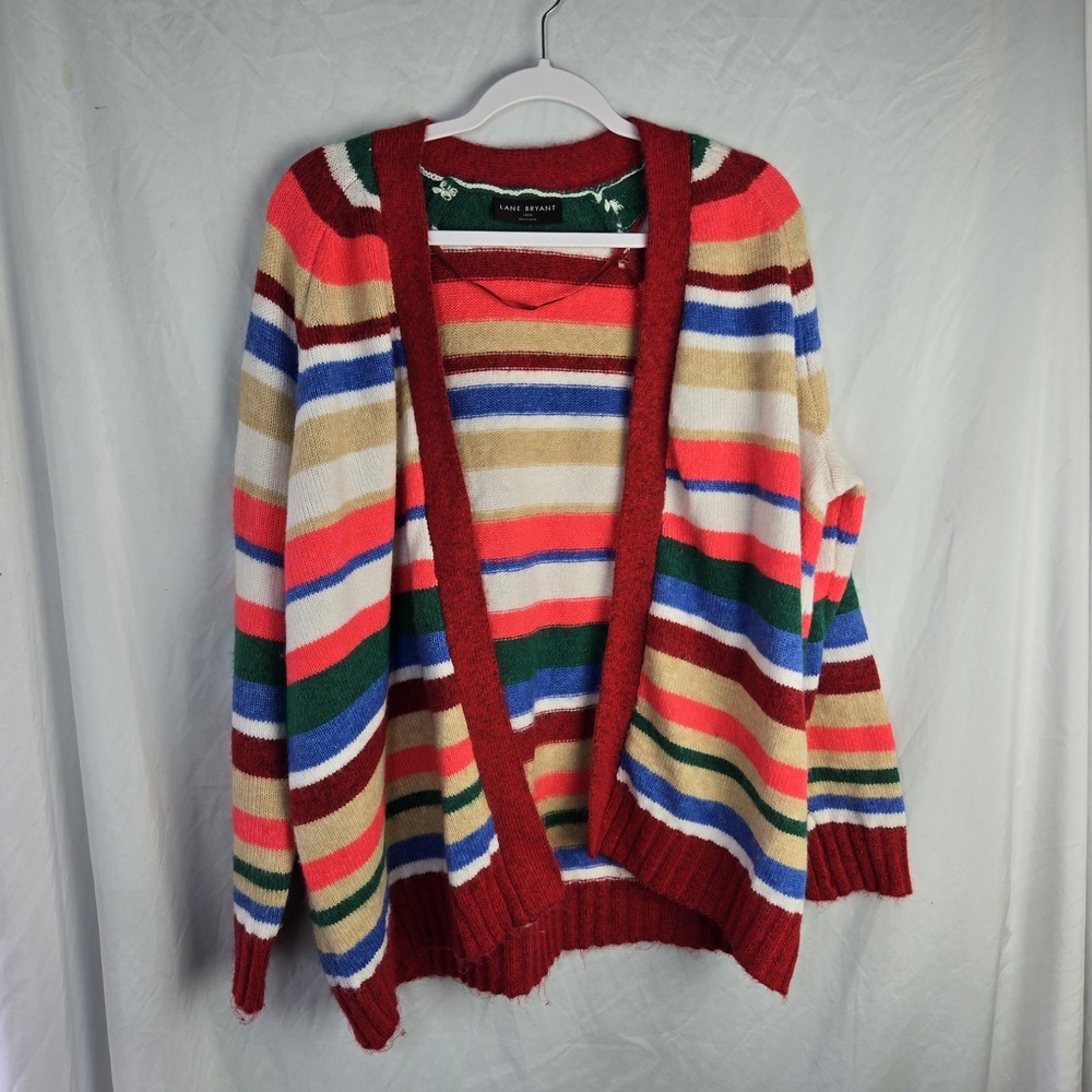 Lane Bryant Multicolor Striped Open Front Cardigan Sweater Womens 14 16 Preppy